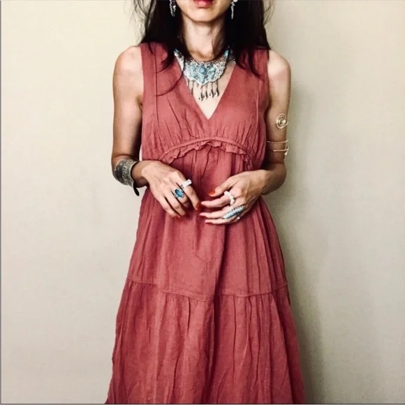 Rachel Zoe Boho V-neck Sleeveless Tiered Maxi Cotton Dress szS - Picture 3 of 13